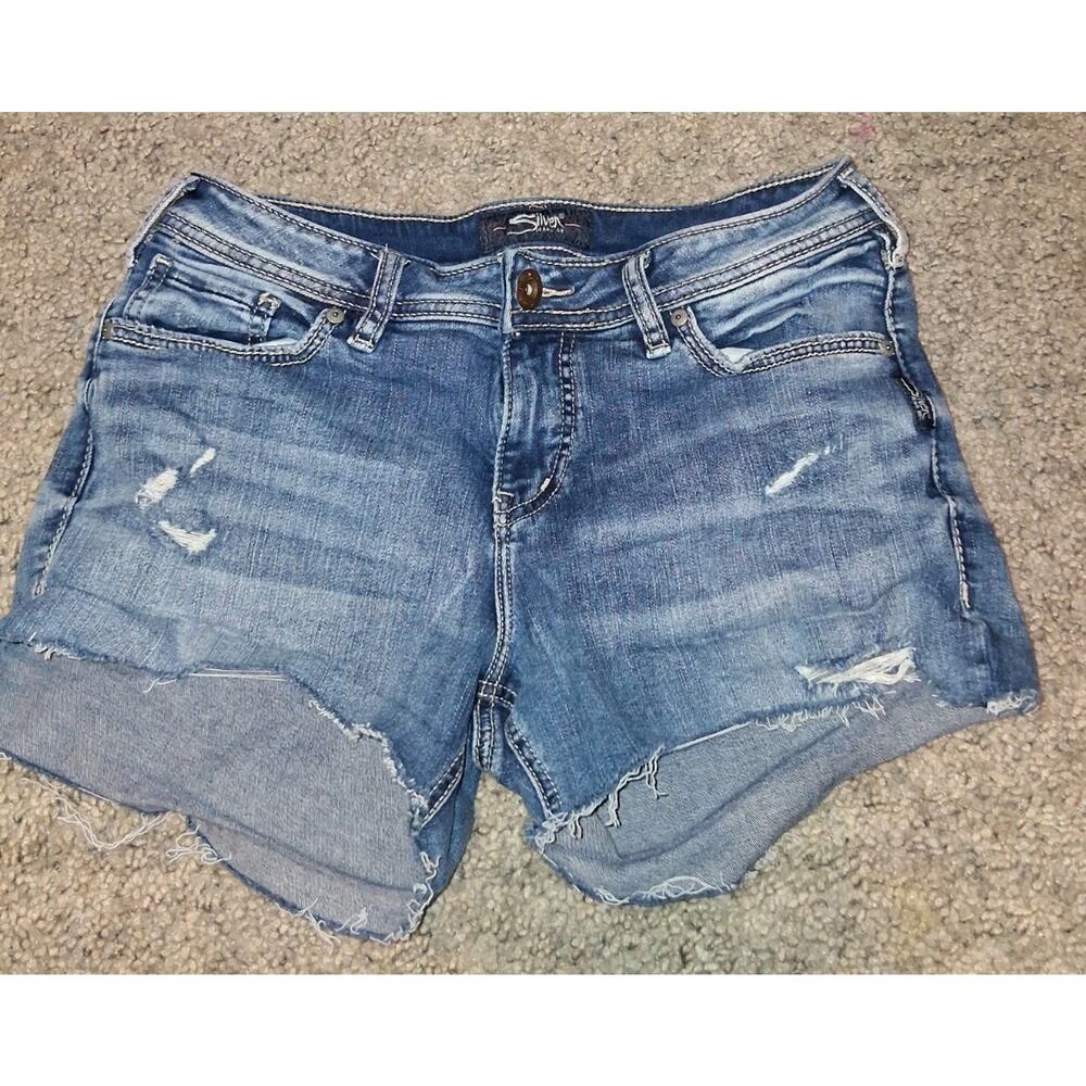 Silver Suki Womens Size W28 Denim Blue Jean Shorts Bermuda Distressed